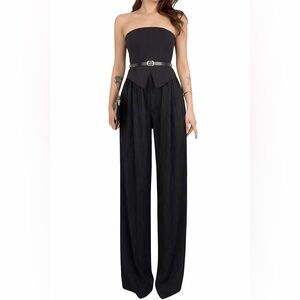 Zara black belted strapless jumpsuit